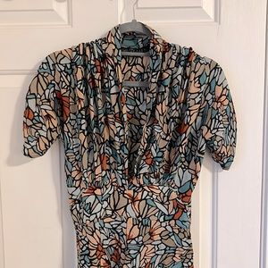 Sexy silk Christy Dawn Deep V dress with cool geometric pattern!